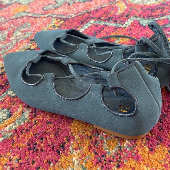 NWOT GAP | Women’s Cornflower Blue Suede Lace-Up Ankle Wrap Ballet Flats, sz 7.5 - Picture 5 of 10